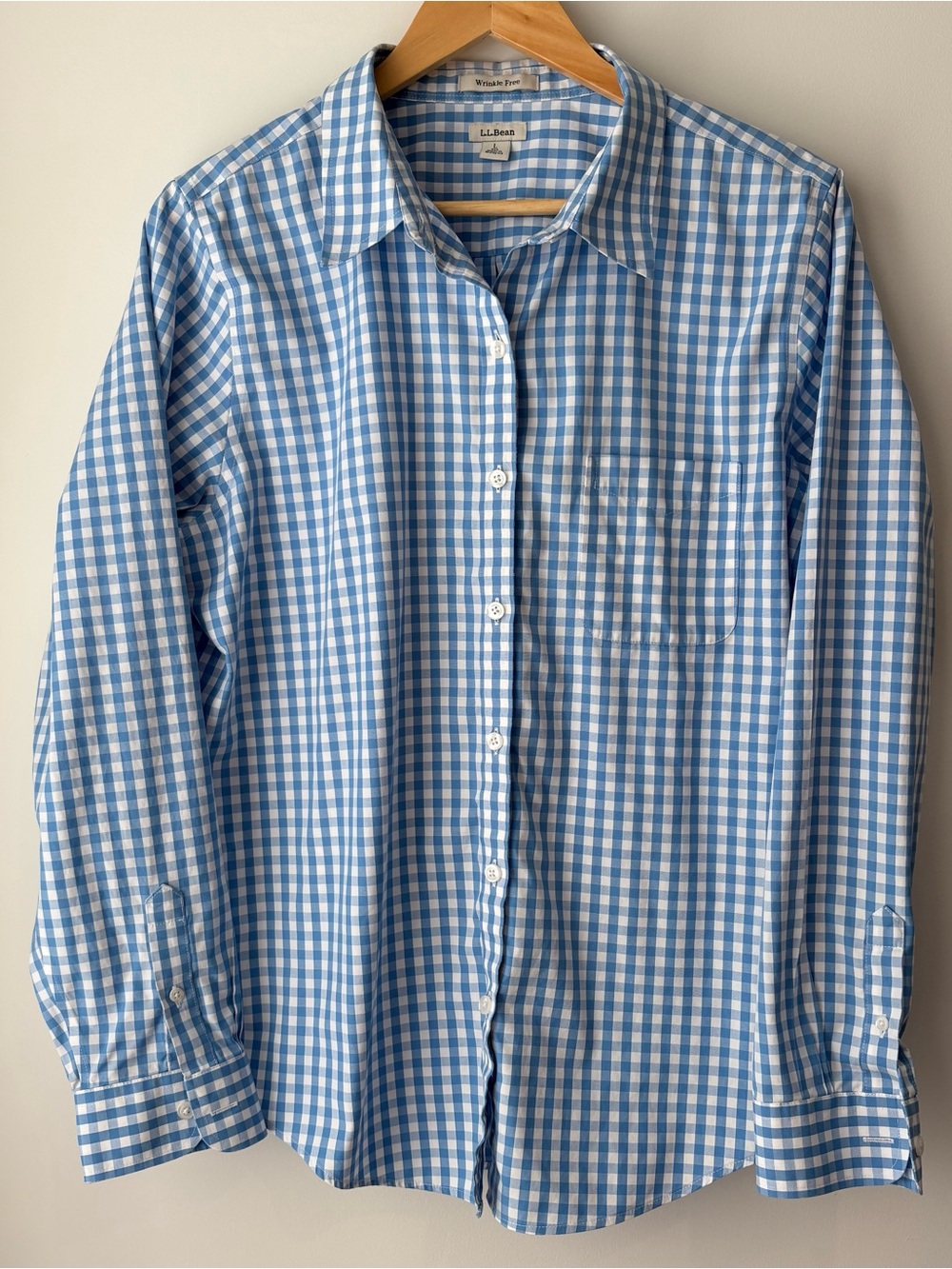 L.L. Bean Women’s Wrinkle Free Oxford Shirt, L 💙🤍